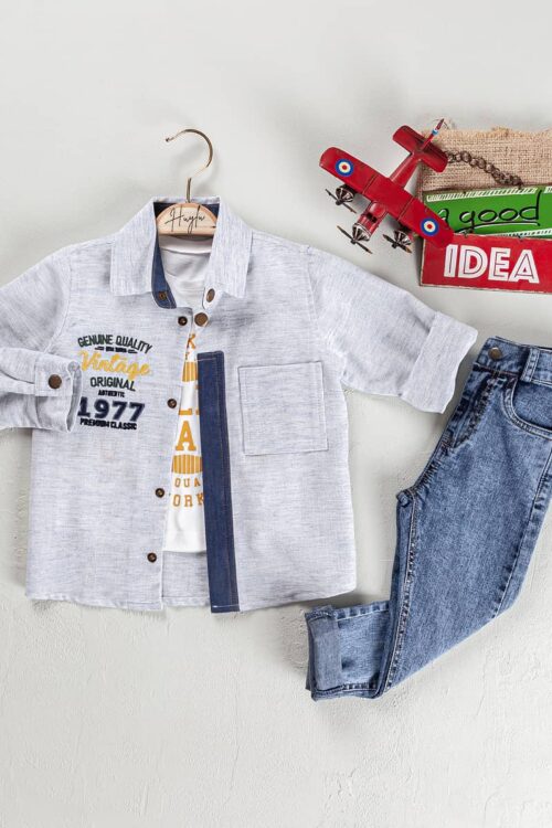 Jeans, T-Shirt With Foldable Sleeve Jacket for Boys